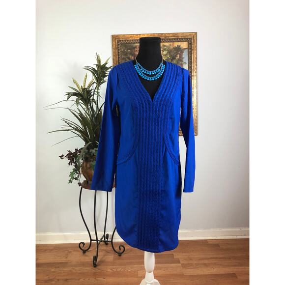 Charlie Jade Dress Women Small Blue Long Sleeve Textured Boho Tunic Pocket - Picture 1 of 9